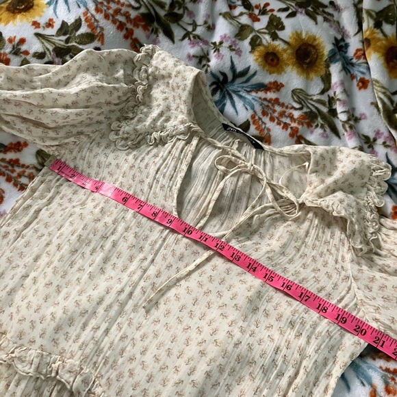 ZARA Floral Printed Muslin Midi Prairie Cottage Dress Ecru Beige - Picture 7 of 9
